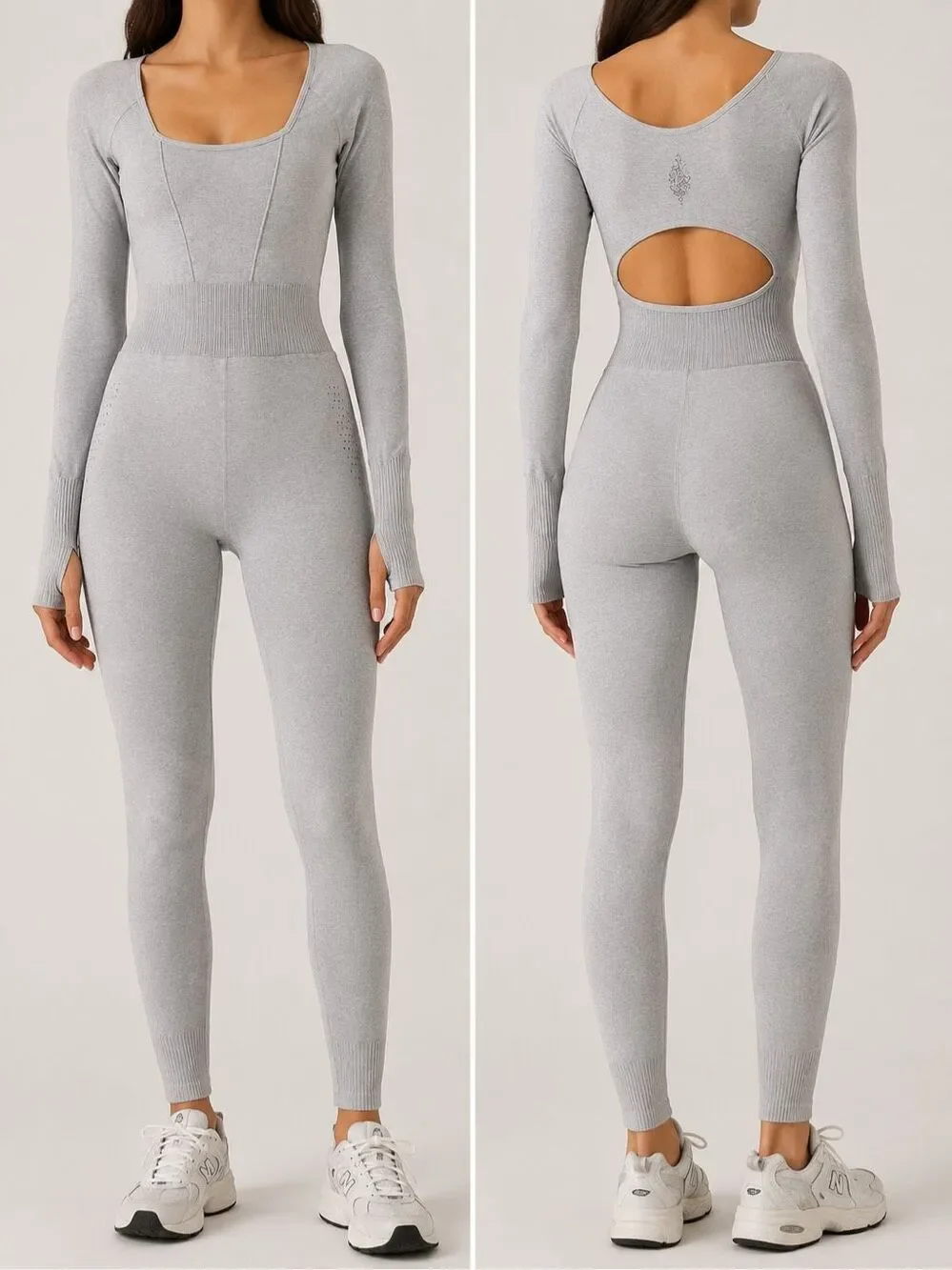 Free People Movement Gray Seamless Jumpsuit XS/S Open Back Yoga Unitard